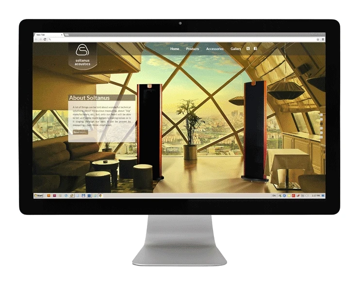 Desktop website presentation for Soltanus Acoustics.