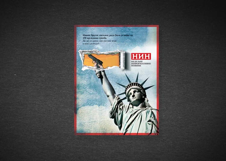 NIN campaign advertisement with a red graphic composition.