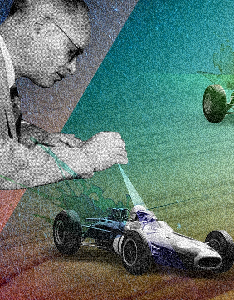 Detail from the racing-car self-promotional exhibition poster.