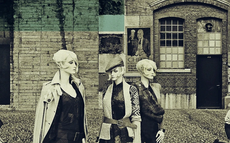 Detail from the Pandorina kutija poster showing figures outside a factory.