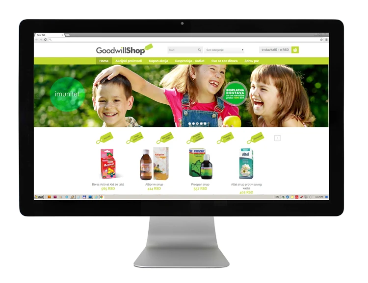 Goodwill Pharma online shop shown on desktop and mobile screens.