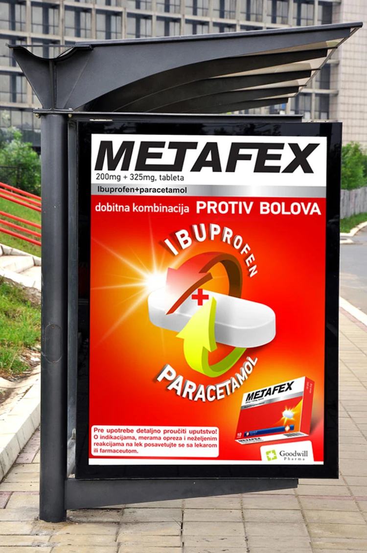 Metafex campaign shown in a city-light display.