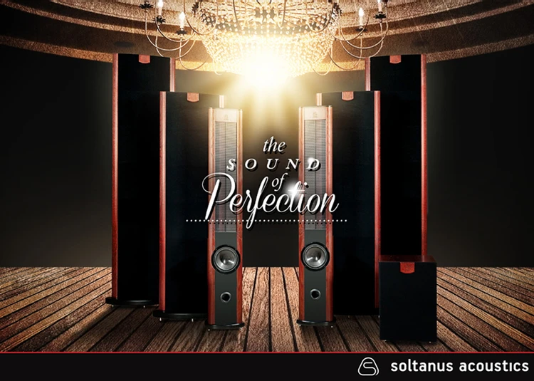 Soltanus Acoustics brochure cover presenting a speaker system.