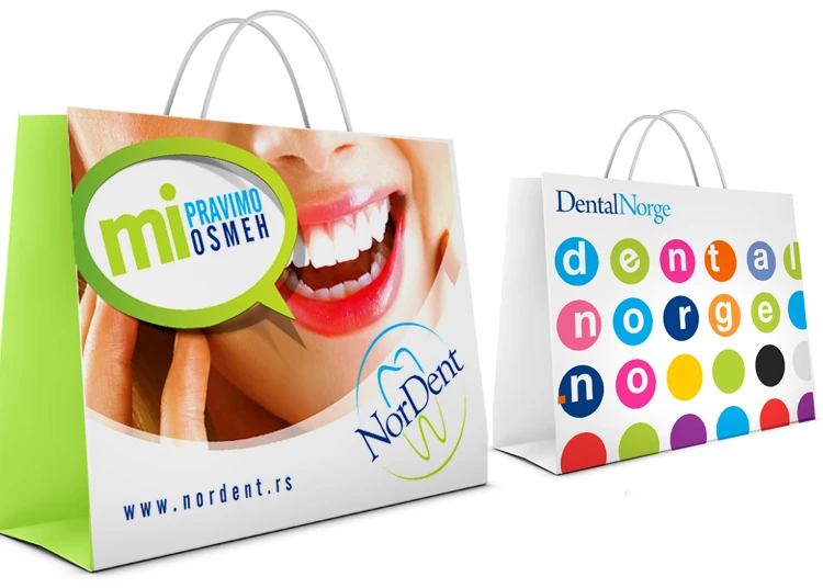 NorDent identity applied to a branded bag.