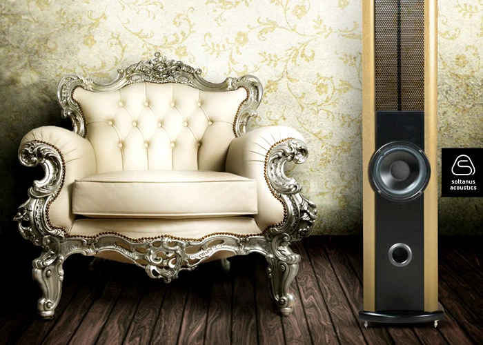 Soltanus Acoustics speaker in a product presentation.