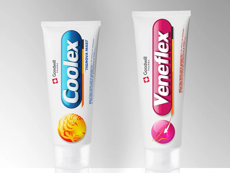 Goodwill Pharma Coolex and Veneflex topical product packaging.