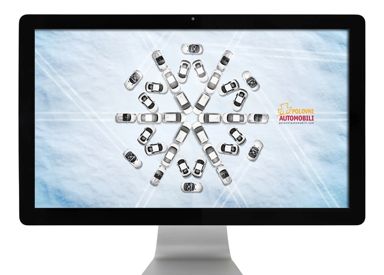 Polovni Automobili website visual made from cars arranged as a snowflake.